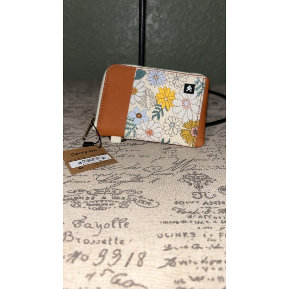 Women's Thread Wallets Floral Brown White Zipper Wallet One Size